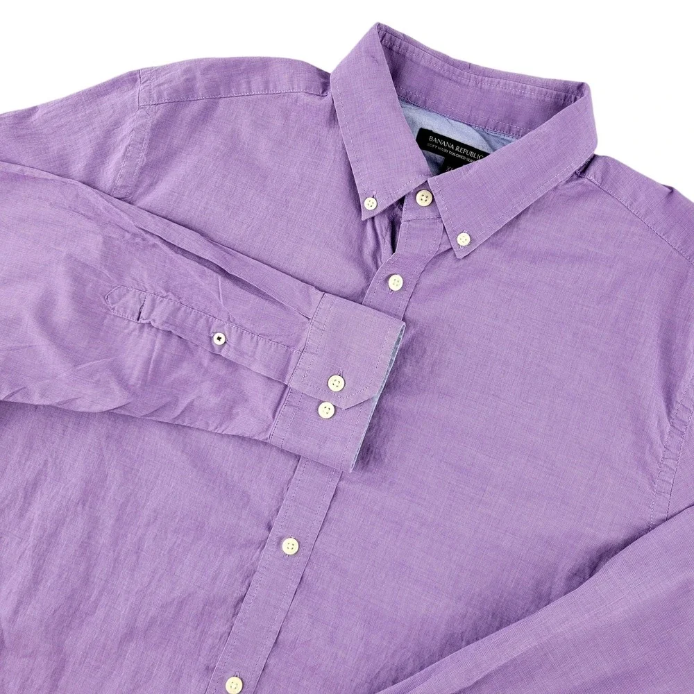 Banana Republic Shirt Mens XL Purple Solid Long Sleeve Button Up Slim Fit Casual